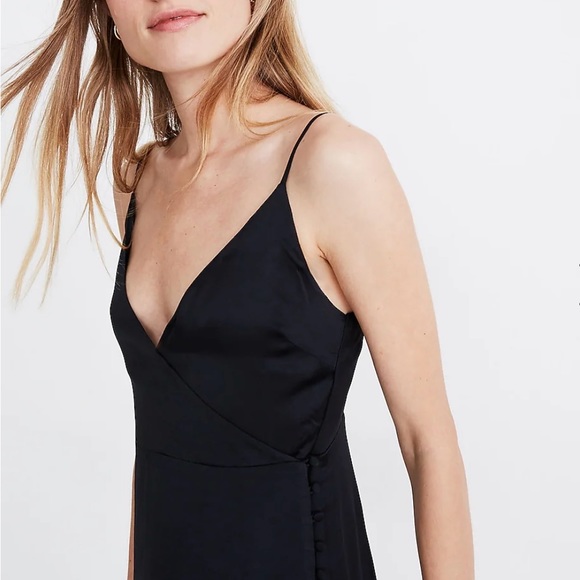 Madewell Black Satin Cami Side-Button Dress, size 00 - Picture 2 of 9